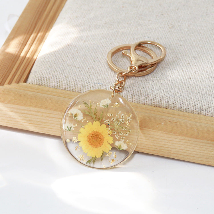 Wholesale 6pcs/pack Resin Natural Dried Flower Sunflower Keychain